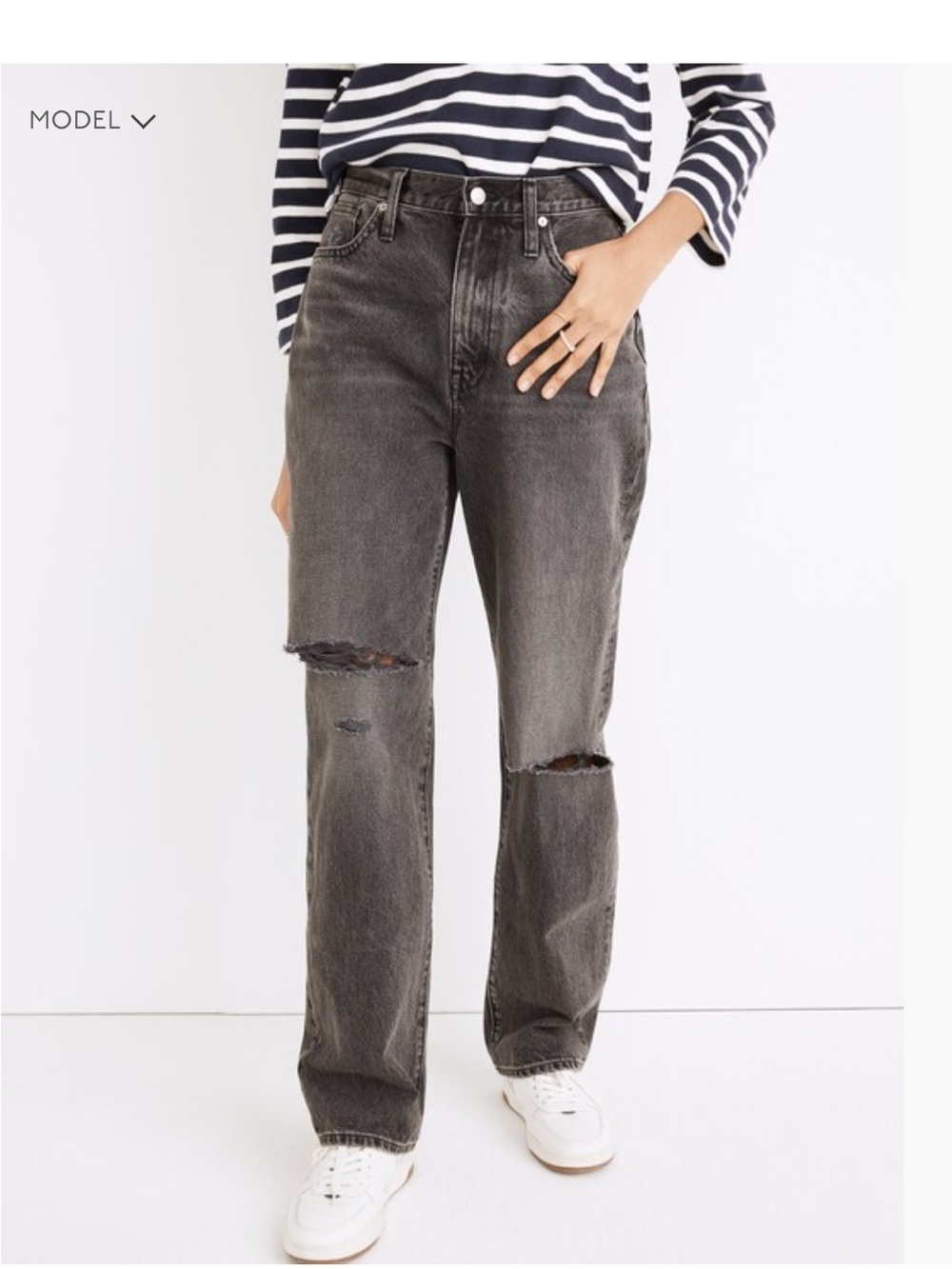NWT Madewell Baggy Straight Jeans in Cavell Wash: Ripped Edition